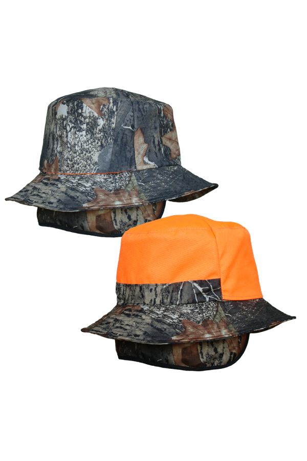 SOMBRERO OREJERAS IMPERM. REVERSIBLE CAMU/NARANJA - TALLA M