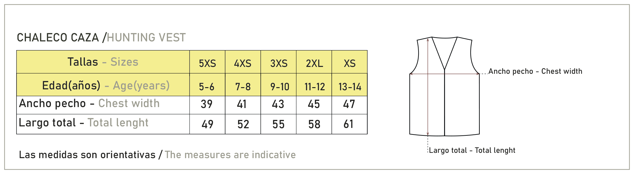 GUIA DE TALLAS CHALECO INFANTIL